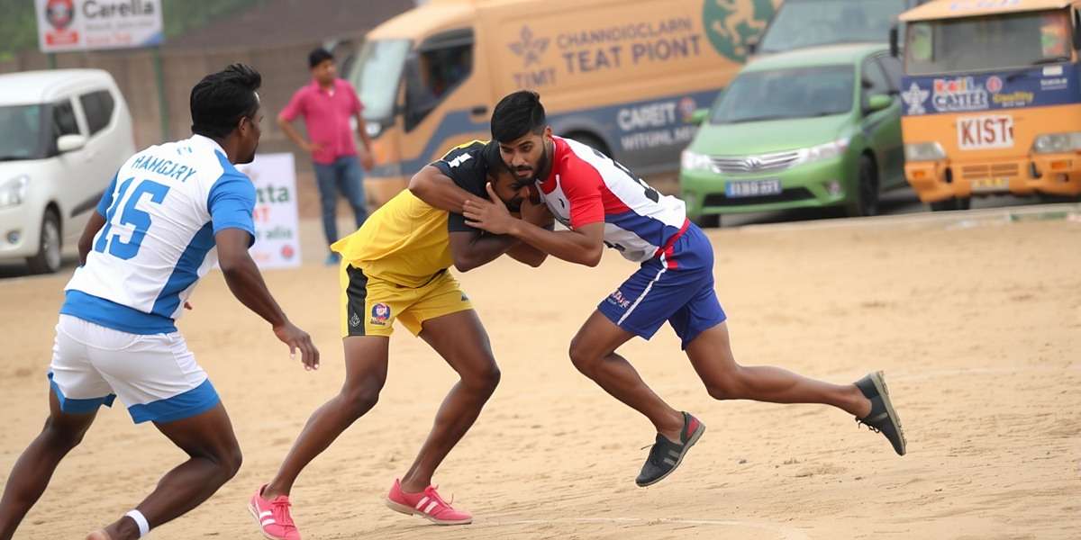 Chandigarh Champions Kabaddi Gameplay Chandigarh Champions kabaddi match showing a raider attempting to tag defenders